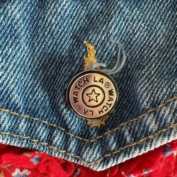 Vintage 80s90s denim red floral - Picture 3 of 5